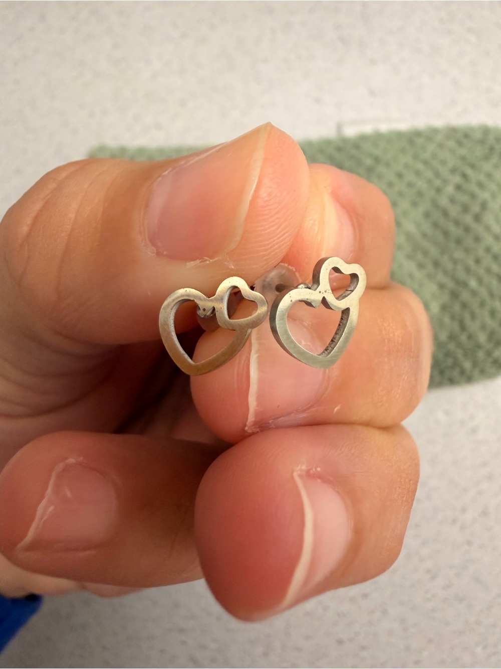 Silver Double Heart Stud Earrings - Elegant Women Jewelry